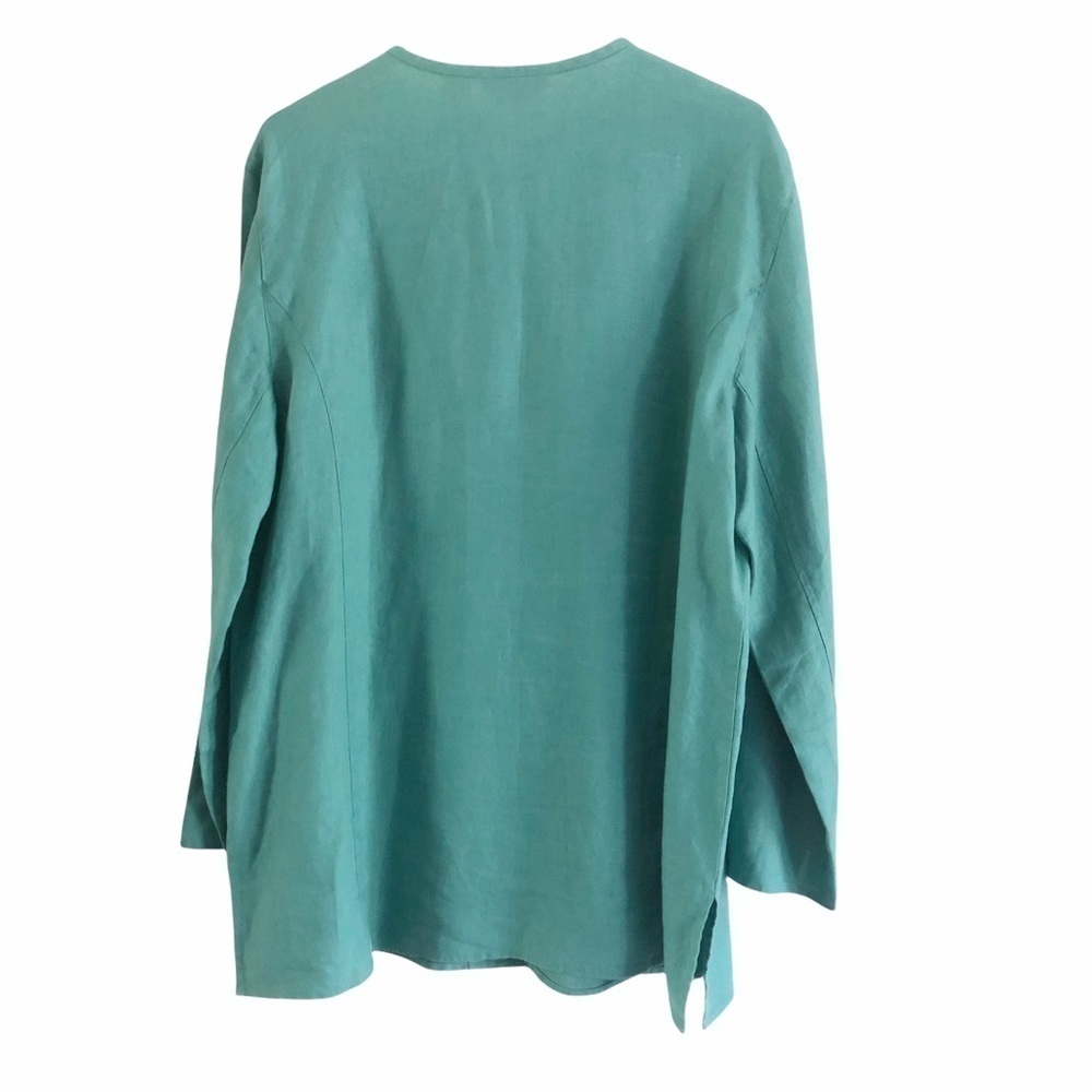 Orvis 100% Linen Teal Lagenlook Blouse Large - Picture 4 of 9